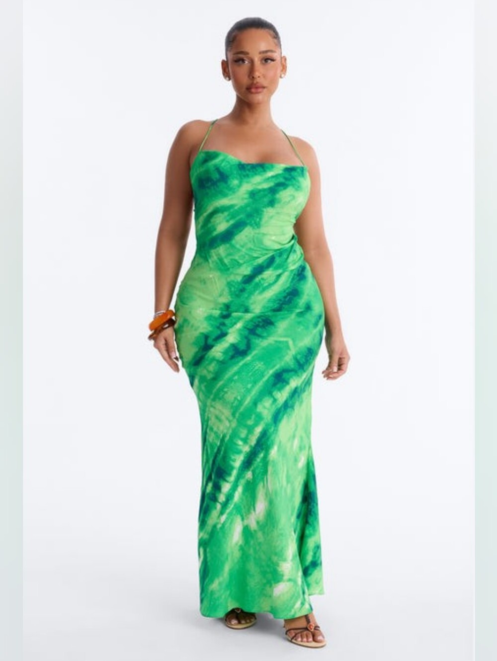 Fashion Nova Dream Haze Backless Maxi Dress - Green/combo Size: Medium
